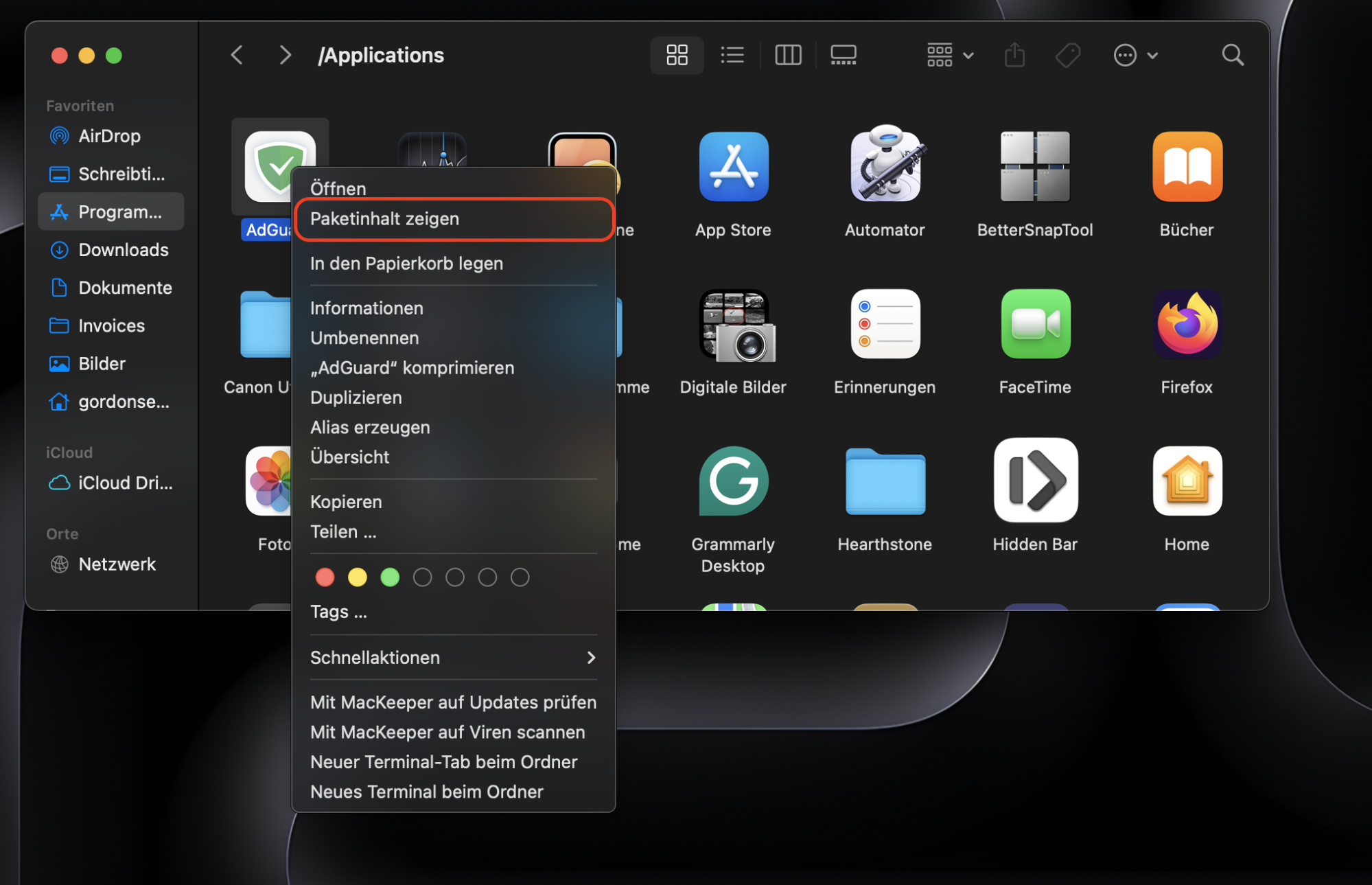 Die meisten Apps enthalten mehrere Ordner mit Sprachdateien. Um diese zu sehen, müssen Sie eine App suchen, mit der rechten Maustaste darauf klicken und dann auf Paketinhalt anzeigen klicken. Die meisten Apps enthalten mehrere Ordner mit Sprachdateien. Um diese zu sehen, müssen Sie eine App suchen, mit der rechten Maustaste darauf klicken und dann auf Paketinhalt anzeigen klicken.